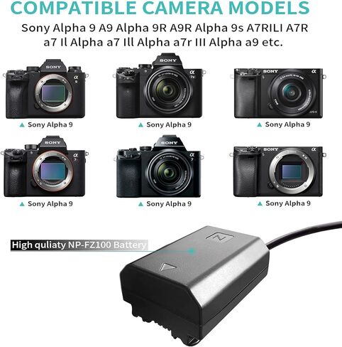 مجموعة محول طاقة تيار متردد لبطارية سوني الفا A7 III A6600 A7C A1 FX3 A7R3 A7R IV A7S III A9 A9R A9R A9S A9S استبدال بطارية BC-QZ1 من ان بي FZ100 in Kuwait