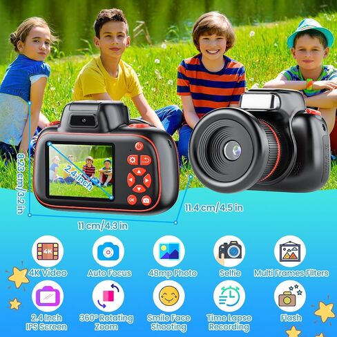 Digital Camera, GREENKINDER 4K Digital Camera for Kids Video 32GB SD Card 10X 48M Digital Zoom, Compact Point and Shoot Camera, Portable Small Camera for Teens Students Boys Girls Seniors in Kuwait