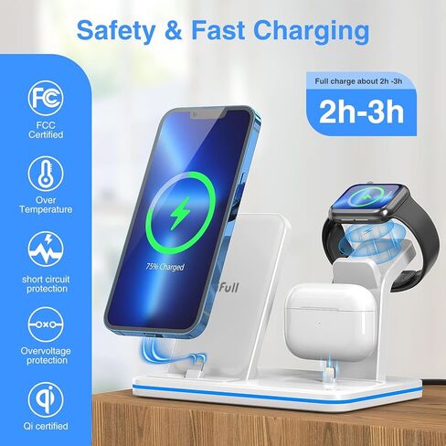 Charging Station for Apple Products, QI Fast 3 in 1 Charging Stand,Travel Charging Dock for iPhone Series,AirPods 1/2/3/Pro,Wireless Charger for iWatch Series in Kuwait