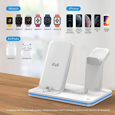 Charging Station for Apple Products, QI Fast 3 in 1 Charging Stand,Travel Charging Dock for iPhone Series,AirPods 1/2/3/Pro,Wireless Charger for iWatch Series in Kuwait