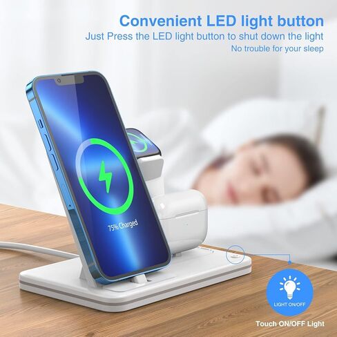 Charging Station for Apple Products, QI Fast 3 in 1 Charging Stand,Travel Charging Dock for iPhone Series,AirPods 1/2/3/Pro,Wireless Charger for iWatch Series in Kuwait