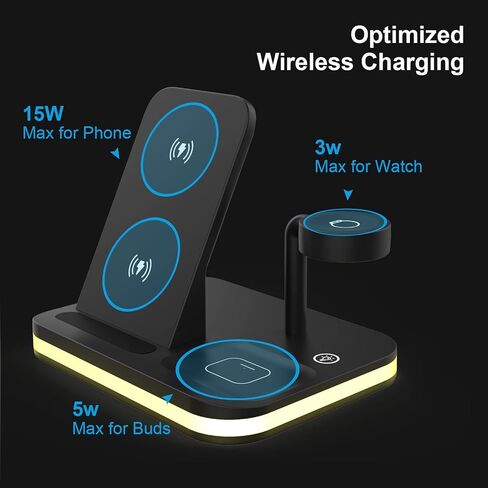Charger Station 3 in 1 Wireless Charging Station for Apple with LED and Adapter，Desk Charger for iPhone 15,14,13,12 Pro/Max/Mini/Plus, Watch 8/7/6/SE/5/4, Airpods 3/2/Pro in Kuwait