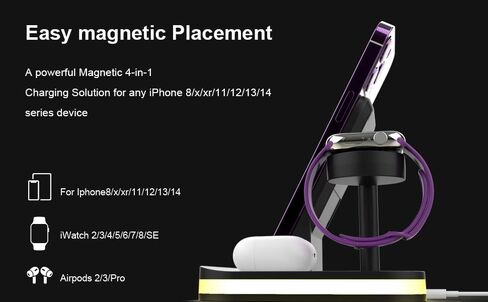 Charger Station 3 in 1 Wireless Charging Station for Apple with LED and Adapter，Desk Charger for iPhone 15,14,13,12 Pro/Max/Mini/Plus, Watch 8/7/6/SE/5/4, Airpods 3/2/Pro in Kuwait