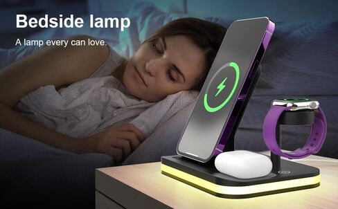 Charger Station 3 in 1 Wireless Charging Station for Apple with LED and Adapter，Desk Charger for iPhone 15,14,13,12 Pro/Max/Mini/Plus, Watch 8/7/6/SE/5/4, Airpods 3/2/Pro in Kuwait