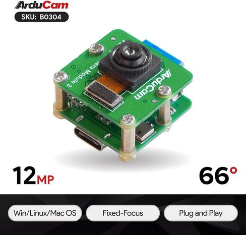 Arducam IMX708 USB Camera Module 3, 12MP UVC Camera, with 75°(D) Fixed-Focus Stock Lens, Compatible with Windows, Linux, Mac, Android in Saudi Arabia
