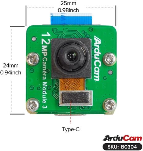 Arducam IMX708 USB Camera Module 3, 12MP UVC Camera, with 75°(D) Fixed-Focus Stock Lens, Compatible with Windows, Linux, Mac, Android in Saudi Arabia