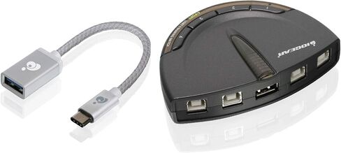 IOGEAR 4 Port USB 2.0 Switch - Auto Printer Switch - USB-A to USB-C Adapter Kit - Manually or Auto Control - LEDs Indicate - Plug N Play - GUB431CA1KIT in Kuwait