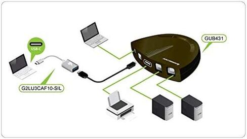 IOGEAR 4 Port USB 2.0 Switch - Auto Printer Switch - USB-A to USB-C Adapter Kit - Manually or Auto Control - LEDs Indicate - Plug N Play - GUB431CA1KIT in Kuwait