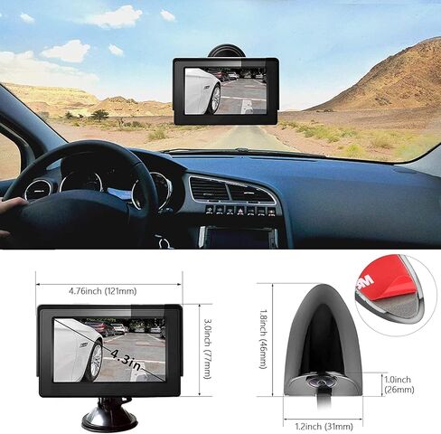 3T6B Side View Camera and 4.3" Monitor Kit, Car Door Tape Mounting Blind Spot Camera, Parking Assistance System with HD LCD Screen and Night Vision Camera for Trailers Pickup SUVs RVs in Kuwait