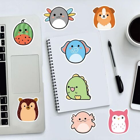 LOVELYLIFE 100 قطعة من ملصقات Squish Mellow ملصقات حيوانات لطيفة من الفينيل ملصقات مقاومة للماء للبالغين والمراهقين والأطفال والبنات والأولاد لتدوين اليوميات وقارورة ماء وزجاجة مياه وغيتار ولوح تزلج ونافذة سيارة وكمبيوتر محمول وحافظة هاتف ديكور (أبيض-حيوا in Kuwait