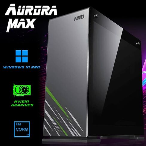 كمبيوتر MTG Aurora Max Gaming Tower PC- Intel i7 الجيل الرابع، RTX 4060 8GB DDR6، 16GB ARGB RAM، 256GB Nvme + 2TB HDD، ماوس لوحة مفاتيح RGB، مكبر صوت، تبريد سائل، كاميرا ويب، Win 10 Pro in Kuwait