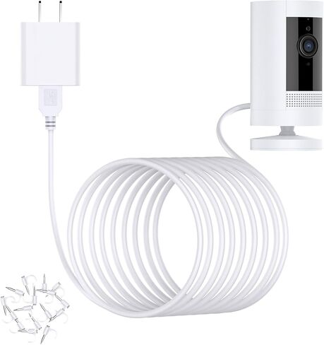 لشاحن كابل الكاميرا Ring Stick Up، مع قابس محول الطاقة DC، في الجيل الثالث والجيل الثاني، شحن مستمر للكاميرا باللون الأبيض in Saudi Arabia