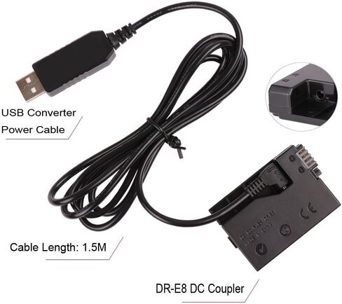 CCYC DR-E8 DC Coupler Replace of LP-E8 Battery, USB DC Converter Power Cable Replacement for ACK-E8 AC Power Adapter, LPE8 Dummy Battery Suit for EOS Rebel T2i, T3i, T4i,T5i, 600D, 700D More Cameras in Kuwait