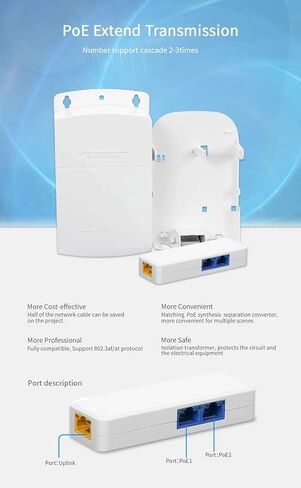 ETS 3 منافذ مكرر موسع PoE المتتالي المقاوم للطقس، 10/100 ميجا بت في الثانية، مكرر PoE بقناتين، مضخم PoE، معزز PoE، مثبت على الحائط، يدعم بروتوكولات IEEE 802.3bt، 802.3at، 802.3af. in Kuwait