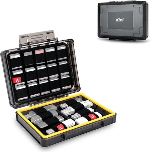 JJC Hard Flash Drive SD Card Case Holder for 12 USB Type A/C & 24 SD Cards | Water-Resistant & Shockproof Thumb Drive Storage Case, Double-sided Flap & Elastic Slots Design, with Carabiner & Sticker in Saudi Arabia