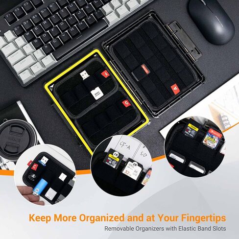 JJC Hard Flash Drive SD Card Case Holder for 12 USB Type A/C & 24 SD Cards | Water-Resistant & Shockproof Thumb Drive Storage Case, Double-sided Flap & Elastic Slots Design, with Carabiner & Sticker in Saudi Arabia