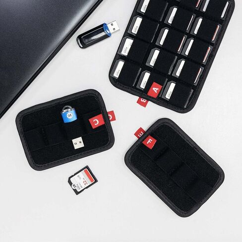 JJC Hard Flash Drive SD Card Case Holder for 12 USB Type A/C & 24 SD Cards | Water-Resistant & Shockproof Thumb Drive Storage Case, Double-sided Flap & Elastic Slots Design, with Carabiner & Sticker in Saudi Arabia