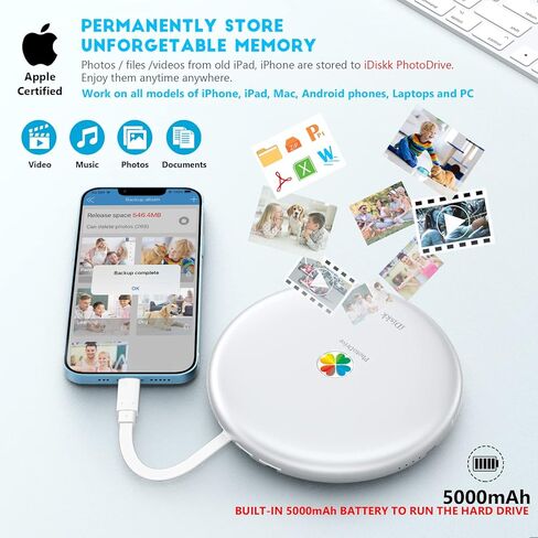 اي ديسك قرص صلب خارجي 2TB معتمد من ام اف اي لاجهزة ايفون وايباد (جميع الموديلات) موبايل اندرويد وماك بوك والكمبيوتر بنظام ويندوز، ذاكرة تخزين الصور لتخزين الصور والفيديوهات والملفات وتخزين النسخ in Kuwait