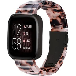 Ayeger Band Replacement for Fitbit Versa/Versa 2 Smart Watch/Special/Lite Edition, Fashion Resin Wristbands Women Men Replacement Bracelet Metal Stainless Steel Rose Gold Buckle(Tortoise-Tone) in Saudi Arabia