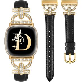 Minyee Leather Bands Compatible with Fitbit Versa 4/Versa 3/Sense 2/Sense Band for Women, Dressy Bling Slim Leather Strap with D-shaped Diamonds Metal Buckle for Versa 4 in Kuwait