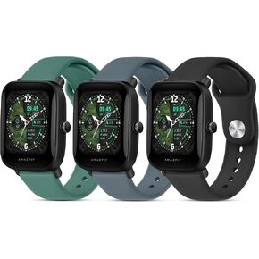 Silicone Bands for Amazfit Bip 3 Pro/ Bip 3/ Bip U Pro/ Bip U/ Bip S/ Bip Lite/ Bip S Lite/ Amazfit GTR 42 mm, 20mm 3 Pack Soft Quick-Release Replacement Wristband with Simple Buckle, Sport Strap for Men Women