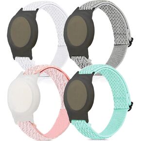 yibcaiic 4 عبوات من أربطة Airtag للأطفال، سوار معصم من النايلون لعلامة Apple Air Tag المضادة لفقدان نظام تحديد المواقع العالمي مع حامل ساعة واقٍ للأطفال، سوار قابل للتعديل للأطفال الصغار والبنات والأولاد والشيوخ