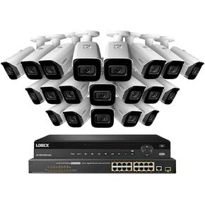 Lorex 4K 32-Channel Nocturnal NVR System with Nocturnal 3 IP Smart Security Cameras with Real-Time 30FPS Recording and Listen-in Audio 24 / White