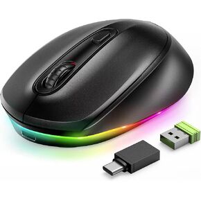seenda USB C Wireless Mouse for MacBook, 2-in-1 Mouse Jiggler Mover, Rechargeable with Rainbow LED, Undetectable Mouse Mover Device for MacBook Pro/Air and Windows Laptop-Black in Saudi Arabia