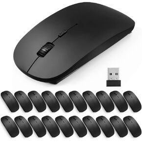 Fabbay 20 حزمة ماوس لاسلكي لأجهزة الكمبيوتر المحمول 2.4G ماوس كمبيوتر لاسلكي نحيف مع جهاز استقبال USB 1600 نقطة في البوصة ماوس ضوئي لاسلكي ماوس لاسلكي متوافق مع نظام التشغيل Windows، والكمبيوتر الشخصي، والكمبيوتر المحمول (أسود) in Kuwait
