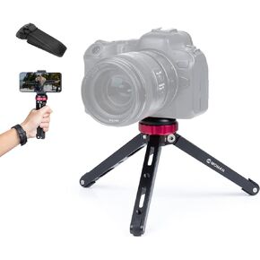 Mini Camera Tripod, Moman Tabletop Travel Tripod Desktop TR01S with 1/4 and 3/8 Screw Mount and Function Leg CNC Aluminum Design for Camcorder Gimbal Stabilizers Max Payload of 5Kg, Black