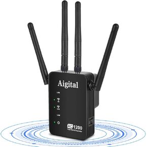 WiFi Extender, 1200Mbps WiFi Extender Signal Booster Long Range Outdoor, Dual Band WiFi Booster Wireless Repeater with Ethernet Ports,Covers up to 3000Sq.ft and 30 Devices,4 Ethernet Ports, Easy Setup in Kuwait