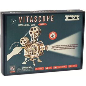 روبوتايم مجموعة خشبية ميكانيكية من فيتاسكوب | تجميع جهاز عرض افلام خشبي عتيق | تتضمن 183 قطعة لعمل بكرة عمل | اقلب ذراع تدوير يدوي لعرض فيلم اسود وابيض in Kuwait