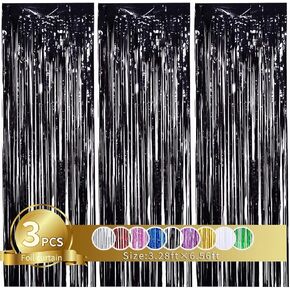 TONIFUL 2Pcs Black Purple Door Streamers,Photo Booth Backdrop Metallic Streamers Foil Fringe Curtains for Birthday Christmas New Year Bachelorette Halloween Party Streamers Decor in Kuwait
