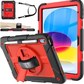 BMOUO iPad 10th Generation Case - iPad 10.9 2022 Case with Screen Protector, 360 Rotating Stand & Pencil Holder & Hand & Shoulder Strap Shockproof Kids Case for iPad 10th Generation, Purple