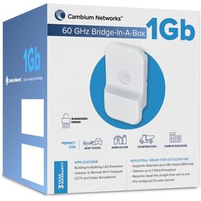 جسر Cambium Networks 60 جيجا هرتز في صندوق 1 جيجا بايت - تمديد اتصال الإنترنت حتى 500 قدم (150 مترًا) - إنتاجية 2 جيجابت في الثانية - تمديد الشبكة المحلية - نقاط اتصال Wi-Fi خارجية/بعيدة - (سلك أمريكي) - C600510C001A in Saudi Arabia