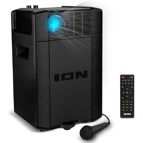 ION Portable Outdoor LED Projector with 30W Speakers, Bluetooth, Rechargeable Battery, Mic, USB and HDMI Connections