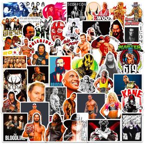 مجموعة ملصقات مصارعة من الفينيل مقاومة للماء للسيارة واللابتوب وممتص الصدمات والسيارة والامتعة والدراجة وزجاجة المياه ولوح التزلج والجيتار من 50 قطعة in Kuwait