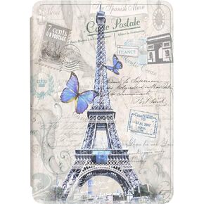 Case for Kindle Paperwhite 11th Generation 2021 6.8" Flip Silicone Cover Bookshelf Galaxy Eiffel Tower Pattern Kindle Paperwhite Signature Edition Protective Shell Auto Wake Up or Sleep TPU Case (12)