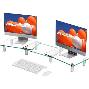 حامل شاشة مزدوج من Ergofocus، حامل شاشة كمبيوتر من الزجاج المقسى، حامل شاشة زجاجي شفاف لشاشتين، حامل شاشة بطول قابل للتعديل وزاوية للكمبيوتر والكمبيوتر المحمول وأجهزة الكمبيوتر الشخصية وأجهزة iMac in Kuwait