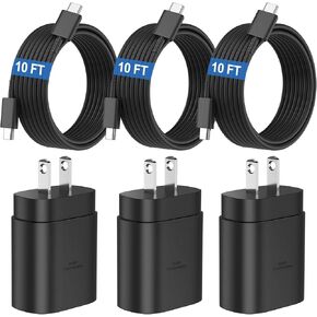 شاحن سريع من النوع C 25 وات شاحن هاتف Android USB C Block مع كابل شحن سريع من النوع 10 قدم C إلى C لهاتف Samsung Galaxy S23 Ultra/S23/S23+/S22/S22 Ultra/S22+/S21/S20/Note 10/20، Z Fold/ فليب، 3 عبوات in Kuwait