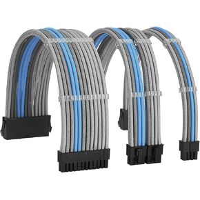طقم كابل إمداد الطاقة بطول 18AWG ATX 24P+ EPS 8-P+PCI-E8-P مع أمشاط لوحدة PSU إلى اللوحة الأم/GPU Fm-NCK3 (أسود وأبيض فضي)