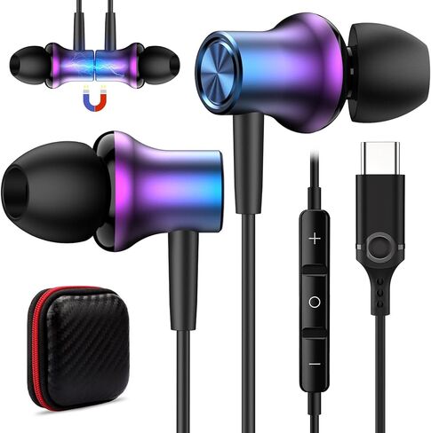 COOYA USB C Headphone Type C Wired Earbuds for iPhone 15 Pro Max iPad Mini 6 Magnetic Noise Isolation in-Ear Headset + Mic for Samsung Galaxy S23 FE S22 Ultra S21 S20 A54 Flip5 4 A53 Pixel 8 7 Oneplus in Kuwait
