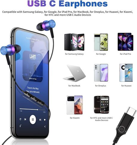 COOYA USB C Headphone Type C Wired Earbuds for iPhone 15 Pro Max iPad Mini 6 Magnetic Noise Isolation in-Ear Headset + Mic for Samsung Galaxy S23 FE S22 Ultra S21 S20 A54 Flip5 4 A53 Pixel 8 7 Oneplus in Kuwait