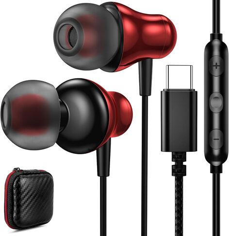 سماعات أذن USB C ميكروفون لهاتف iPhone 15 Pro Max Samsung Galaxy S23 FE S22 Z Flip 5 Fold 4، سماعات أذن سلكية من النوع C في سماعة الأذن لـ Google Pixel 8 7 7A 6 6A OnePlus 11 Moto Razr 40 Ultra Red in Kuwait