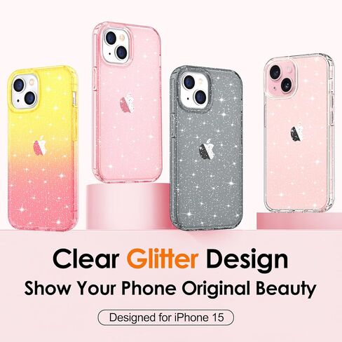 حافظة Hython لهاتف iPhone 15 Plus لامعة، غطاء لطيف لامع شفاف لامع، مضاد للخدش ناعم من مادة TPU رفيعة ومضادة للصدمات للنساء والفتيات، لمعان شفاف in Kuwait