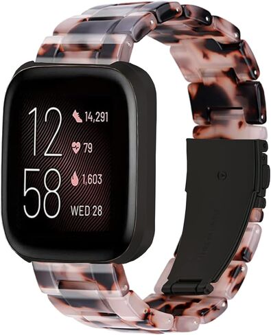 Ayeger Band Replacement for Fitbit Versa/Versa 2 Smart Watch/Special/Lite Edition, Fashion Resin Wristbands Women Men Replacement Bracelet Metal Stainless Steel Rose Gold Buckle(Tortoise-Tone) in Saudi Arabia