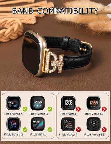 Minyee Leather Bands Compatible with Fitbit Versa 4/Versa 3/Sense 2/Sense Band for Women, Dressy Bling Slim Leather Strap with D-shaped Diamonds Metal Buckle for Versa 4 in Kuwait