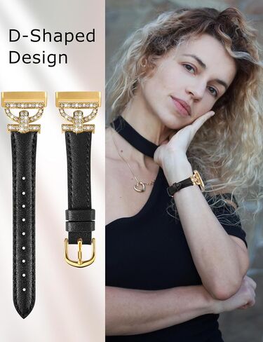 Minyee Leather Bands Compatible with Fitbit Versa 4/Versa 3/Sense 2/Sense Band for Women, Dressy Bling Slim Leather Strap with D-shaped Diamonds Metal Buckle for Versa 4 in Kuwait