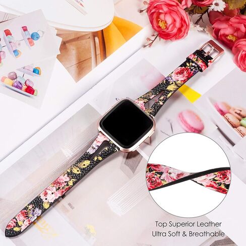 TOYOUTHS Leather Strap Compatible with Fitbit Versa/Versa 2/Versa Lite Bands for Women Men Genuine Leather Breathable Sport Wristbands with Ventilated Hole Replacement for Versa 2 Special Edition in Kuwait