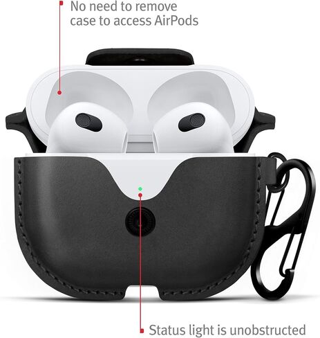 اثنا عشر جنوبًا AirSnap Gen 3 | حافظة/غطاء جلدي واقٍ مع مشبك لمنع الضياع وحزام حمل اختياري لسماعات AirPods Gen 3، أسود in Kuwait